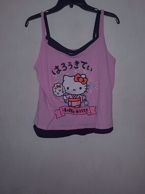 Hello Kitty Pink and Black Double-Layer Tank Top